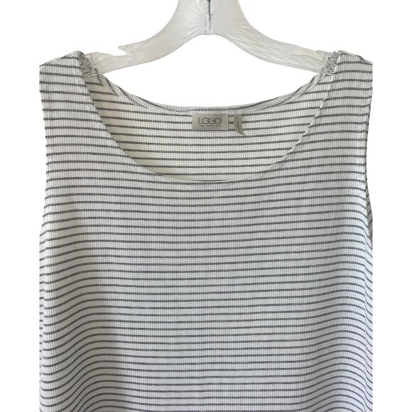 LOGO LORI GOLDSTEIN White + Gray Stripe Sleeveless Thermal Tunic Dress Top Large - Picture 2 of 7